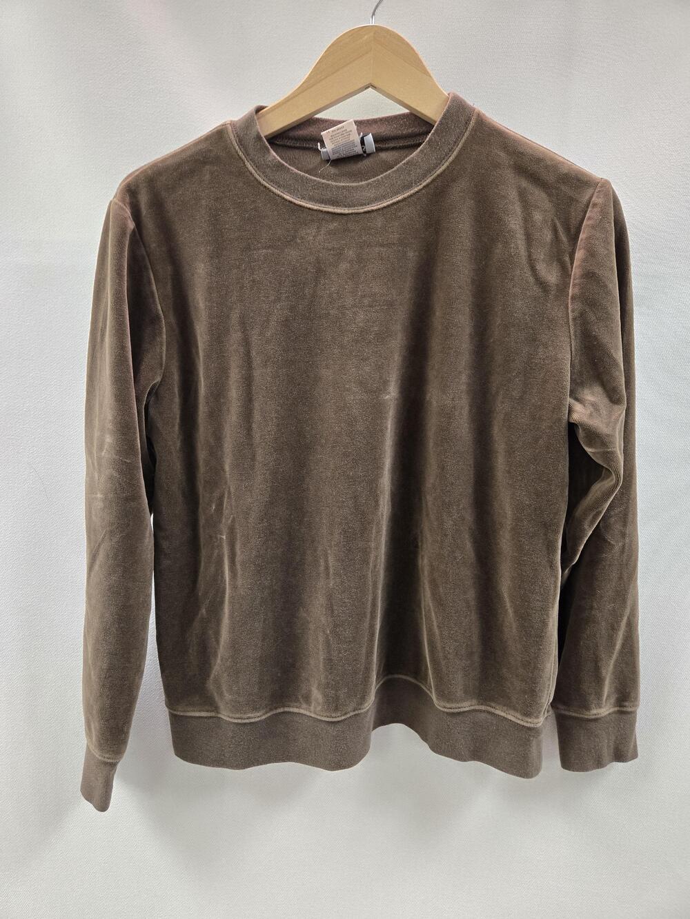 Links Sweatshirt Mens Medium Brown Velvet Crewneck Pullover Soft Lounge Solid